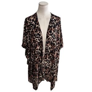 Leopard Print Kimono Cardigan Beach Coverup Vacation Resort Animal Flowy Boho OS